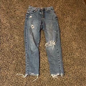 Garage Light Blue Distressed Straight Leg Jeans